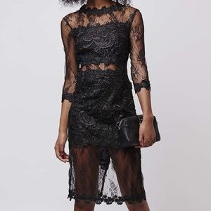 TOPSHOP Premium Lace Midi Dress Black Size 8